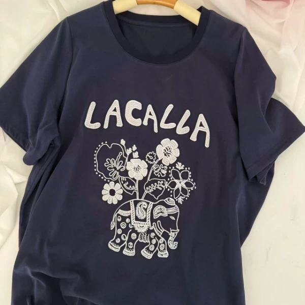 【瘦瘦】东南亚小象-大码夏季圆领全刺绣精致宽松显瘦短袖S01672