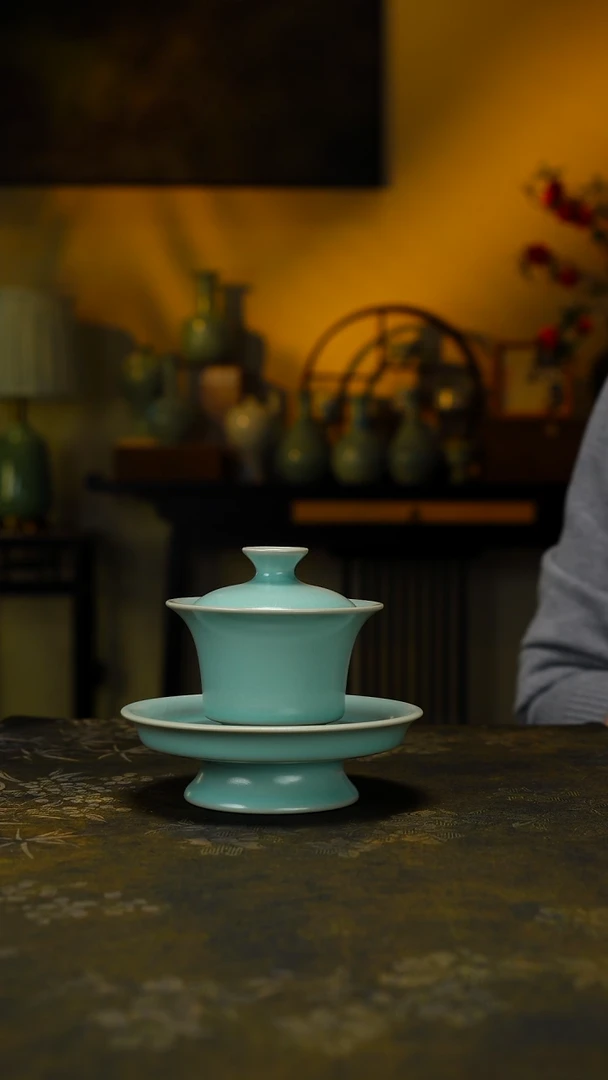 杯子瓷精品高足马蹄三才盖碗