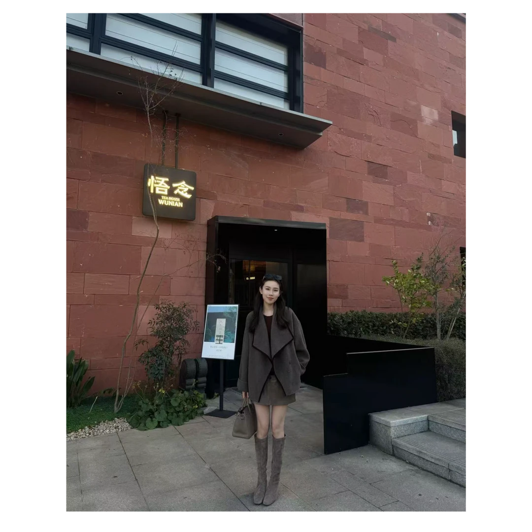 9065-1~慵懒序曲～气质松弛感羊毛桑蚕丝羊驼毛双面呢大衣女秋冬