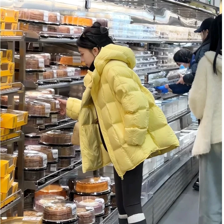 分格连帽面包短款韩版冬季保暖羽绒服