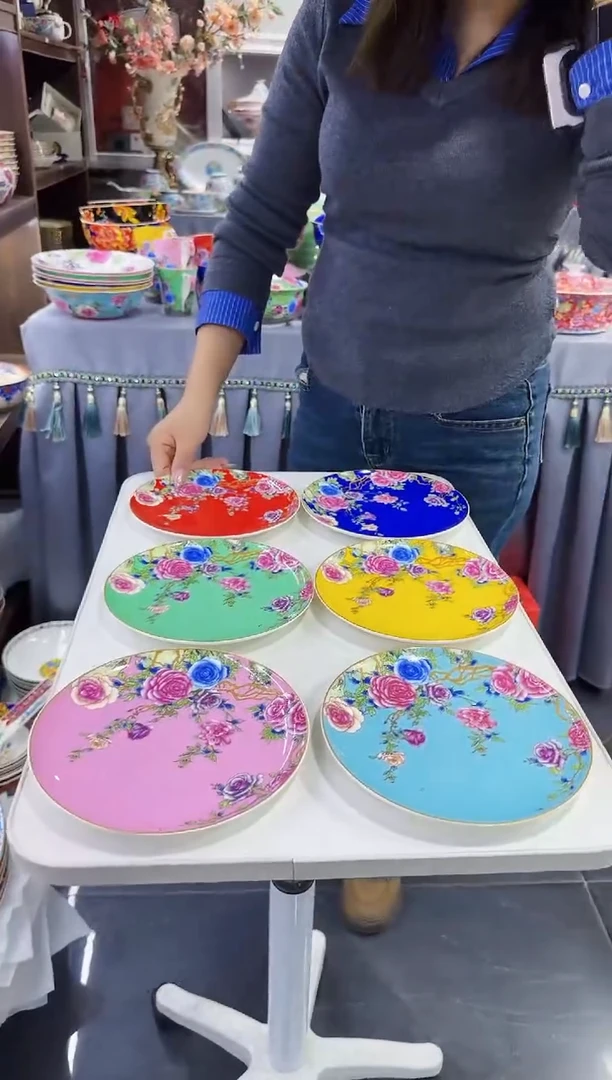 珐琅七英寸骨碟6个景德镇陶瓷