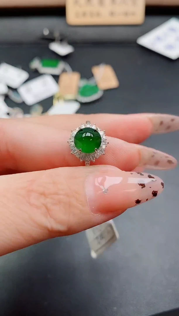 银S925镶嵌戒指翡翠1