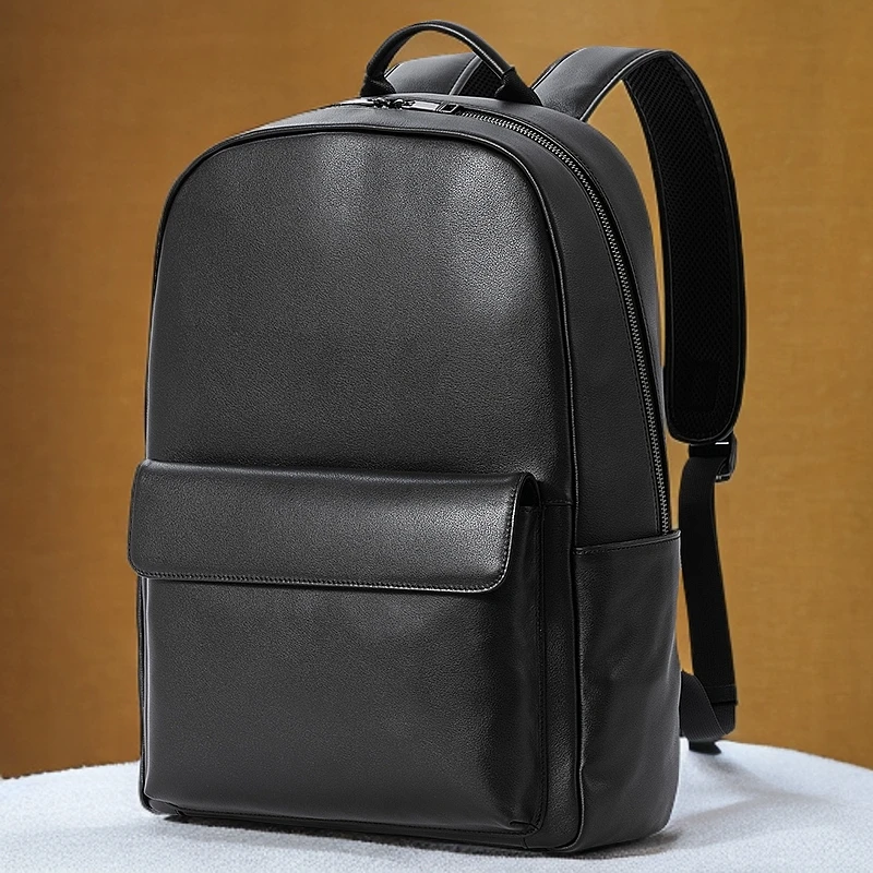 轻便亮面款拉链黑色韩式百搭电脑包男士双肩包背包