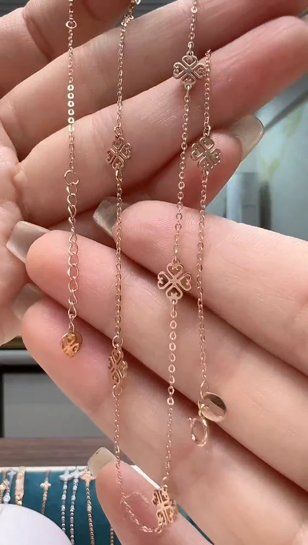 【闪购商品】18K金项链中国结四叶锁骨链K红