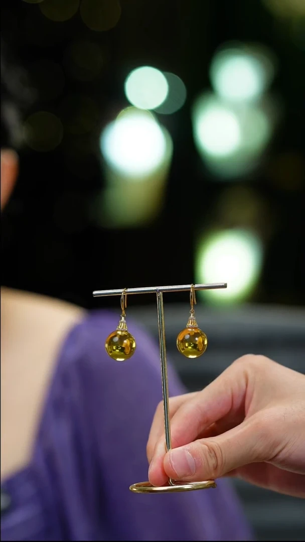 蓝珀银S925镶嵌耳环蓝珀耳环16mm