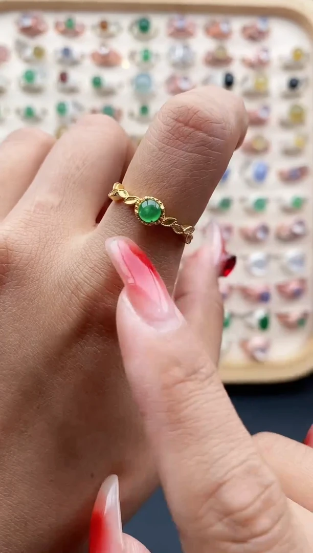 【闪购商品】翡翠戒指银S925镶嵌缅甸天然A货翡翠111  5-7