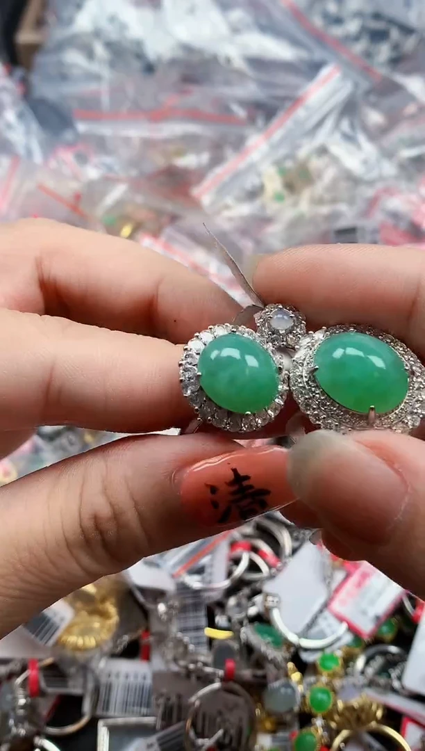 银S925镶嵌戒指翡翠天然A货缅甸翡翠