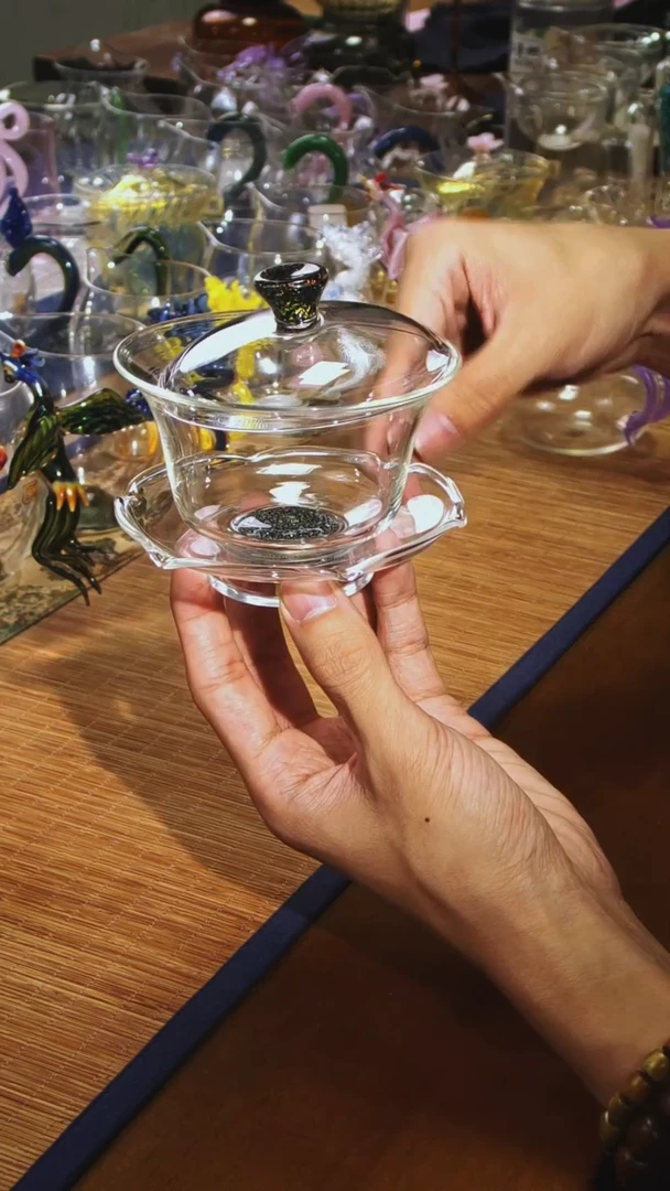 【闪购商品】慧心盖碗黑金底珠晶焱金标