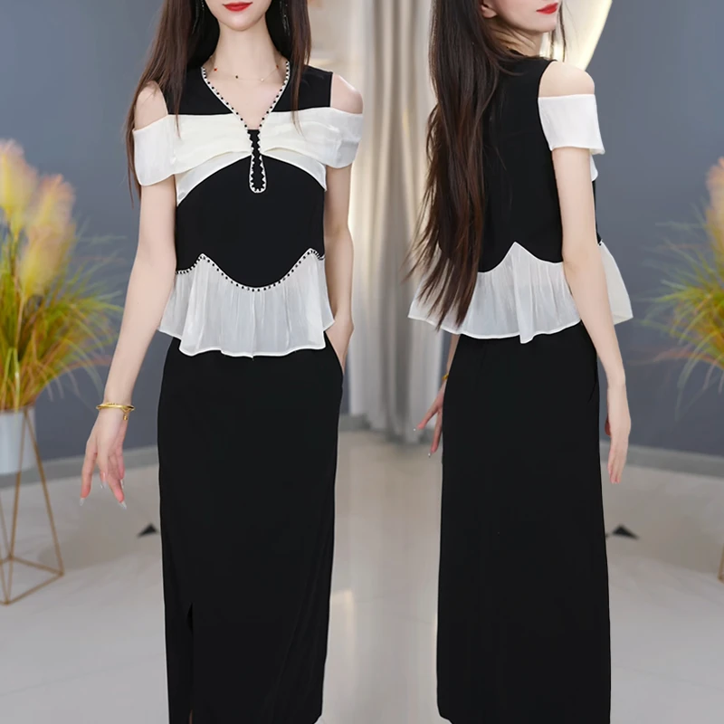 【套装定制】B1589黑色套裙优雅气质时尚减龄休闲显瘦夏季两件套