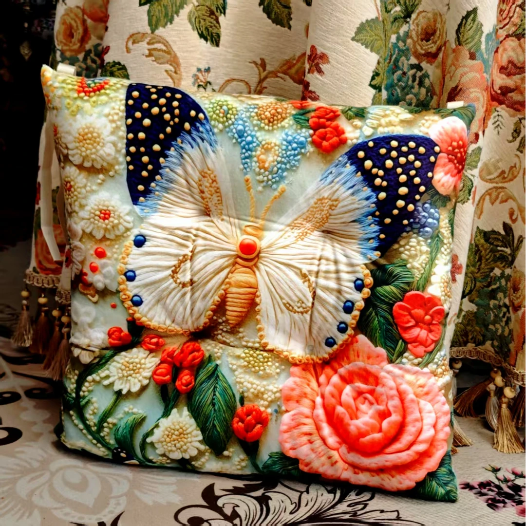 大蝴蝶民族风毛绒坐垫办公室学生宿舍久坐加厚椅子榻榻米屁股垫