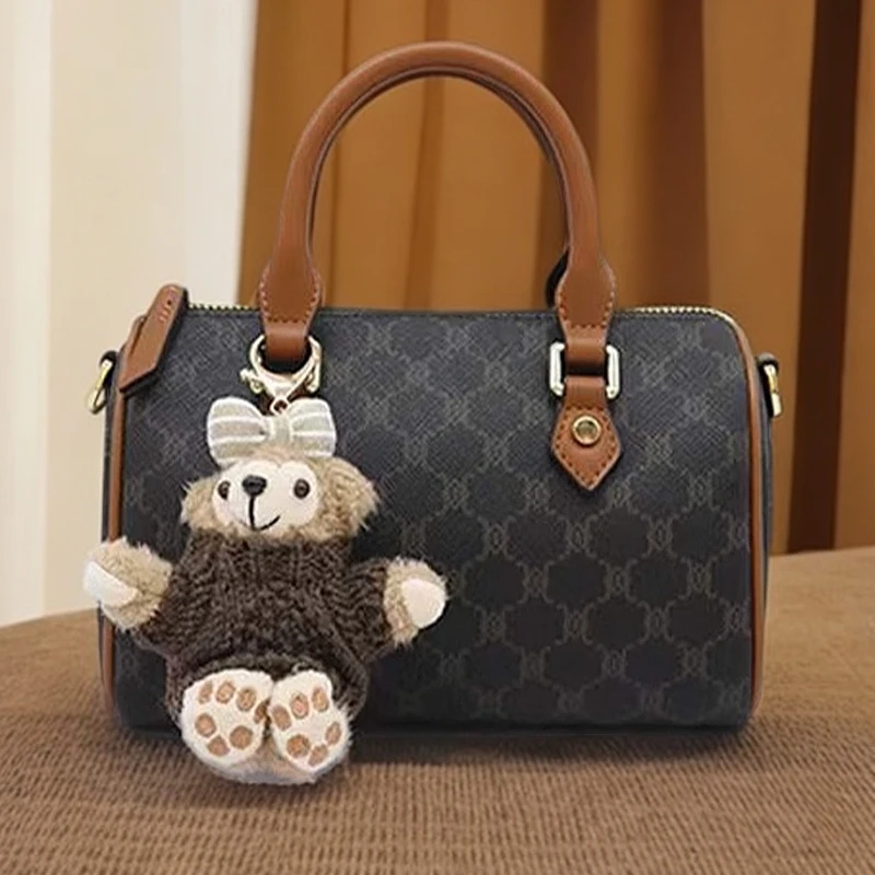 女包2025新款时尚休闲小熊波士顿撞色印花款单肩斜挎手提包轻奢