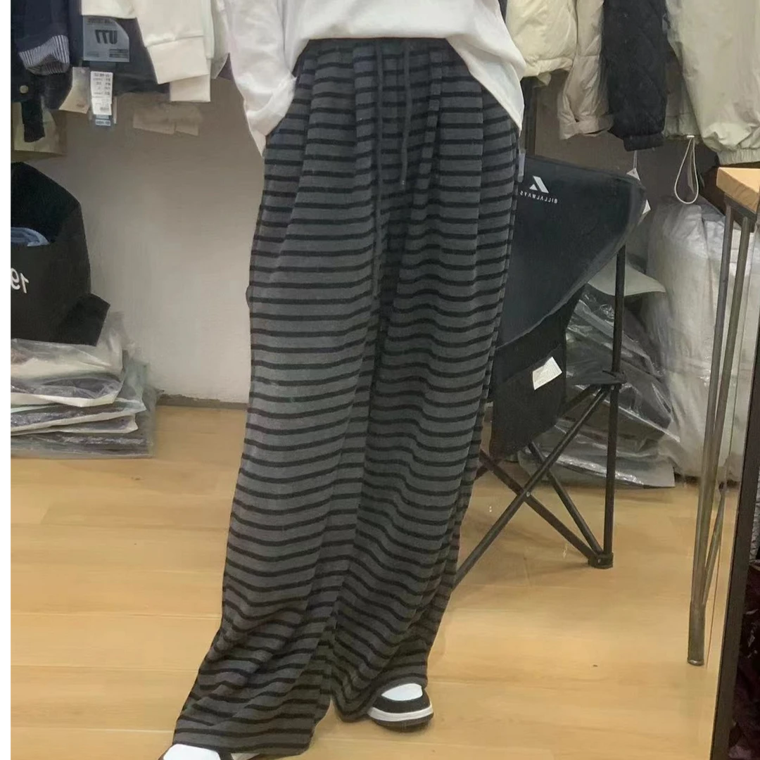 慵懒风条纹休闲裤