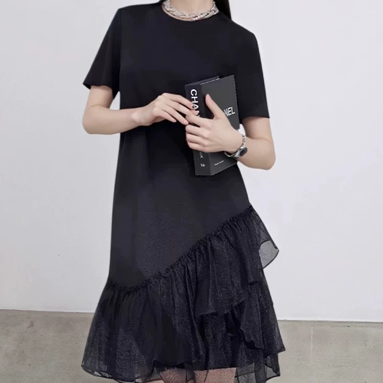 二哥二嫂【网纱拼接连衣裙】夏季法式赫本气质显瘦网纱拼接连衣裙