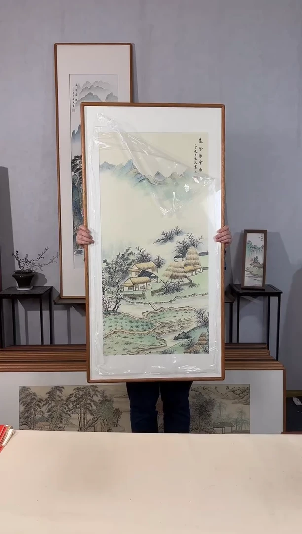 国画手绘*农舍雅会图*62*122cm带框发货