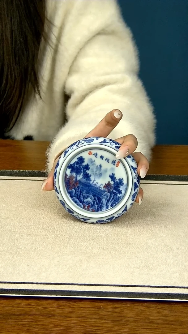 【闪购商品】釉里红山水盖置--------