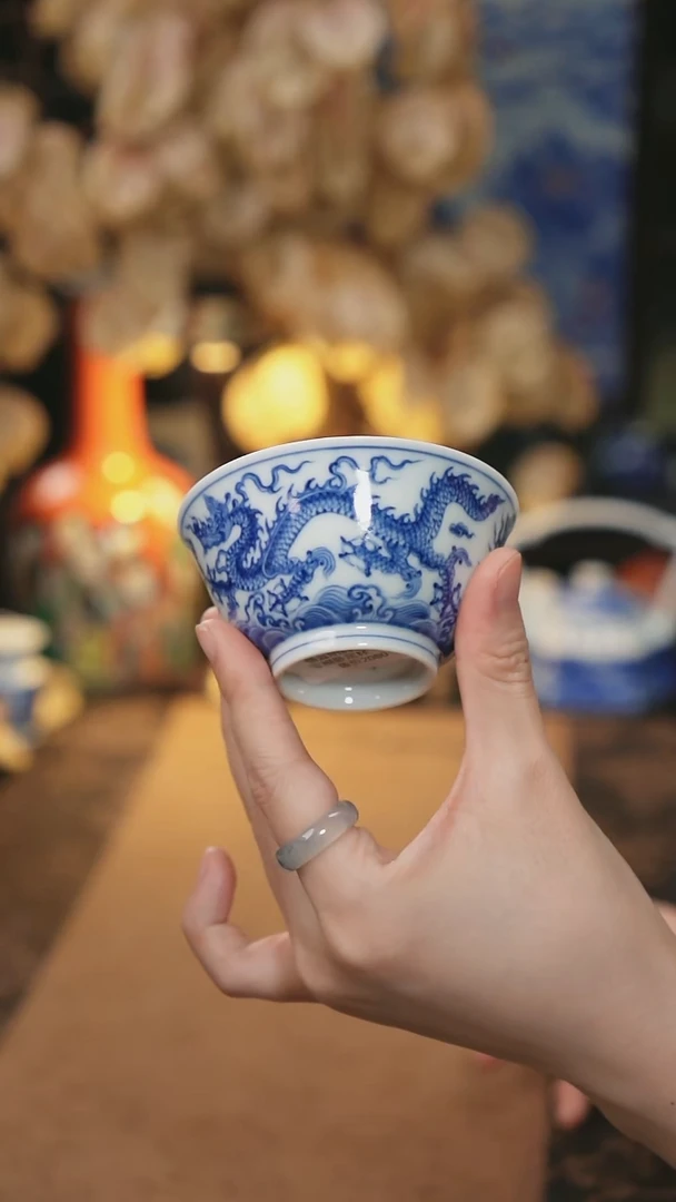 仿明 双龙戏珠小碗杯