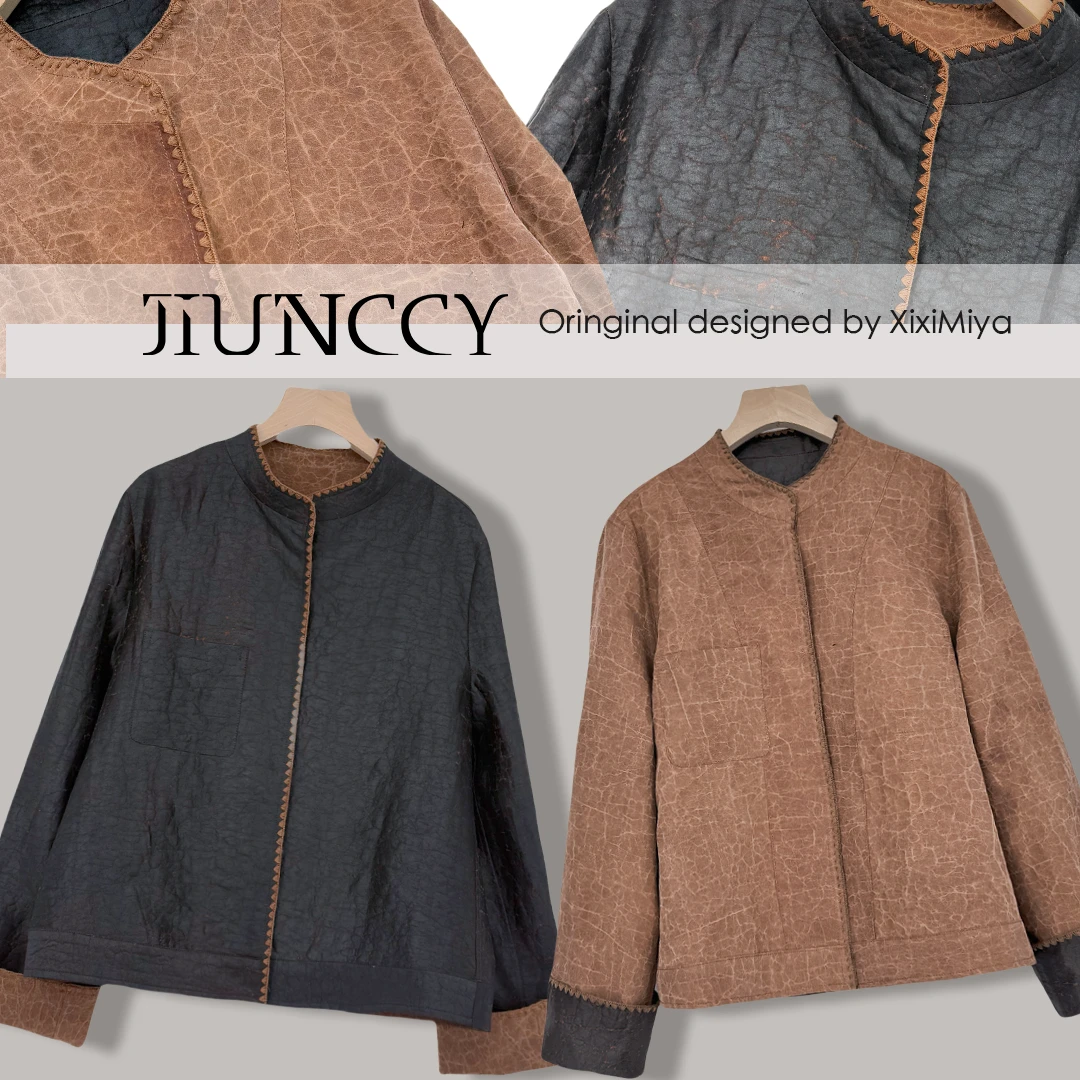 JIUNCCY【双木】非遗龟裂纹香云纱100桑蚕丝两面穿外套 52YWT021