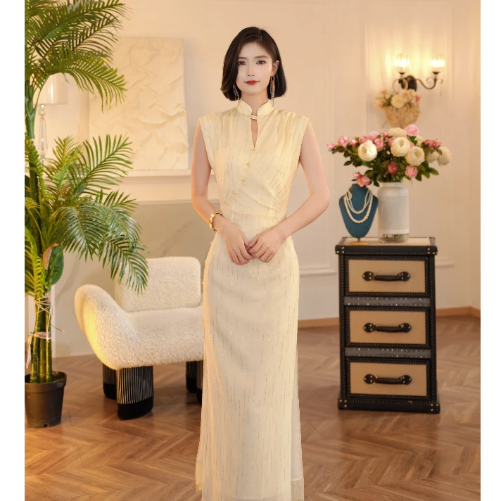 JUJU【柠夏】夏季新款气质显瘦显高短袖款百搭旗袍连衣裙W-41139