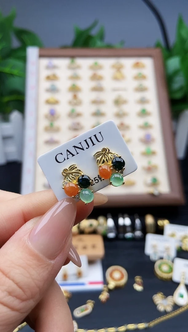 银S925镶嵌翡翠耳饰12