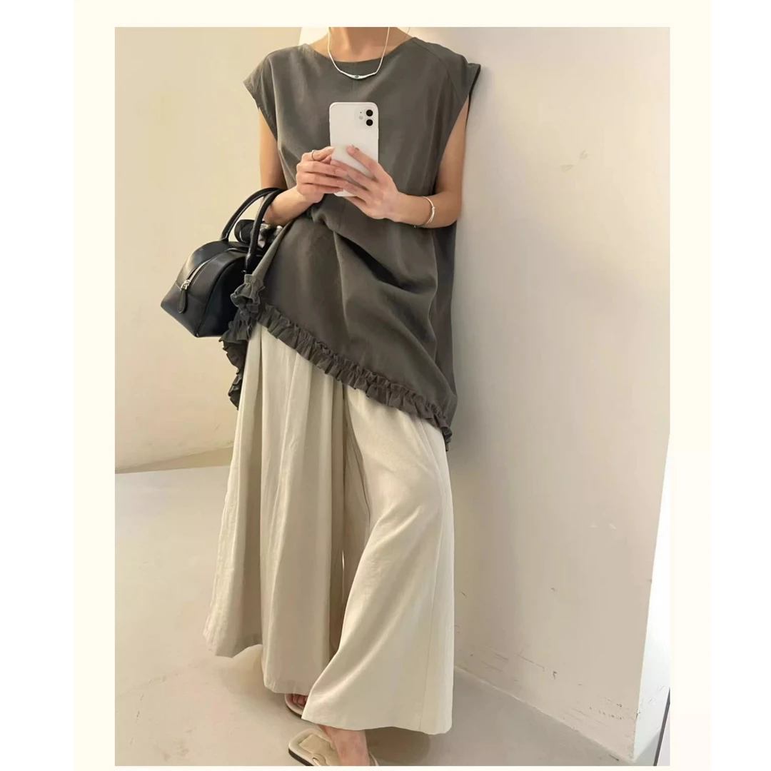 【阳阳妈专属】2025夏季麻料裙裤女百搭时尚宽松显瘦大阔腿休闲裤