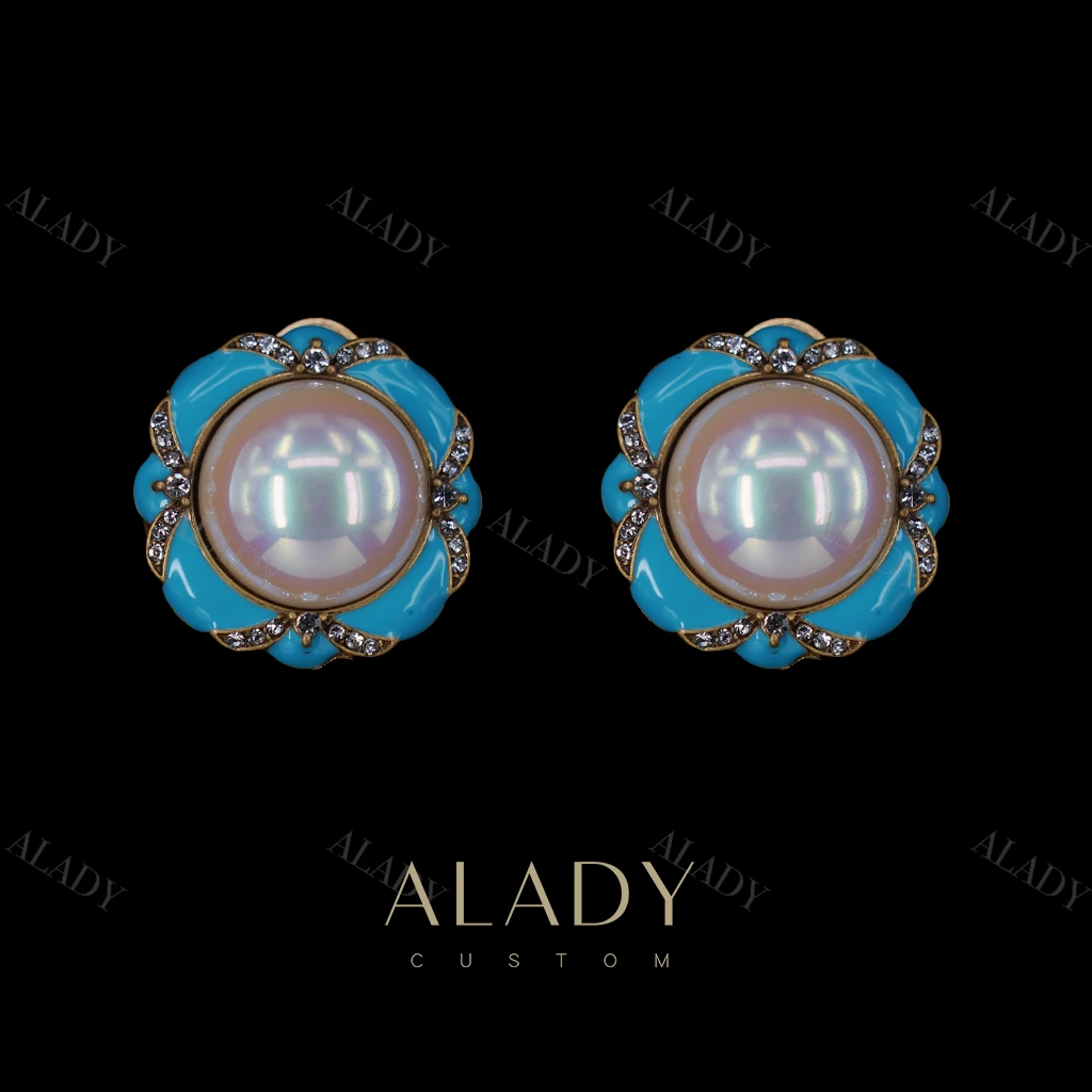 合金合成锆石耳饰 【蓝梦珠】复古独特浪漫优雅设计感珠珠耳钉