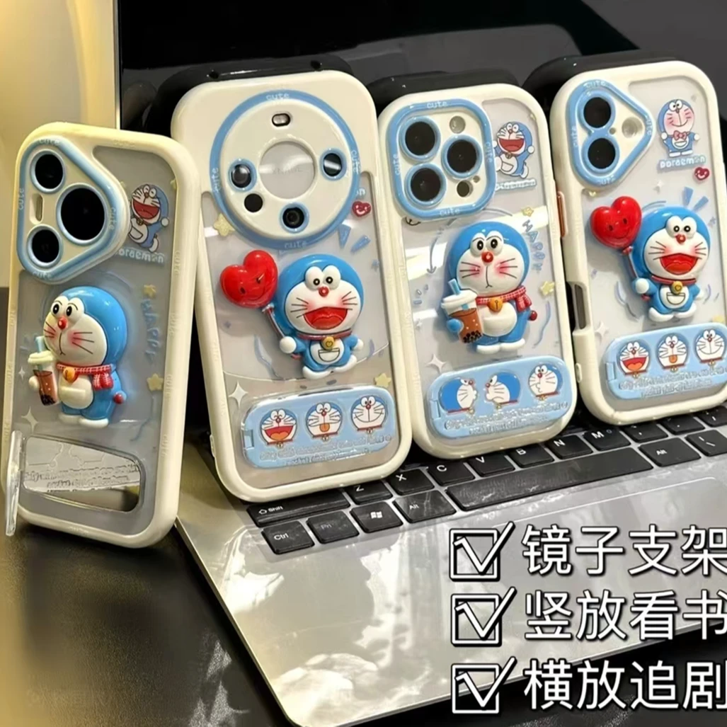 奶油壳适用苹果/华为/小米/荣耀/oppo/VIVO叮当猫可爱支架手机壳