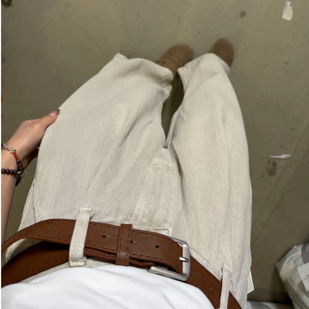 YOYO自制春夏显瘦宽松百搭浅沙卡拖地阔腿裤