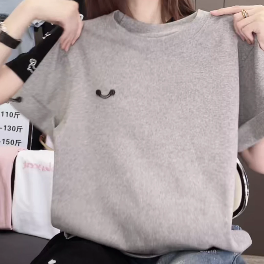 简约纽扣笑脸短袖T恤上衣女2025新款夏季时尚设计感休闲印花圆领