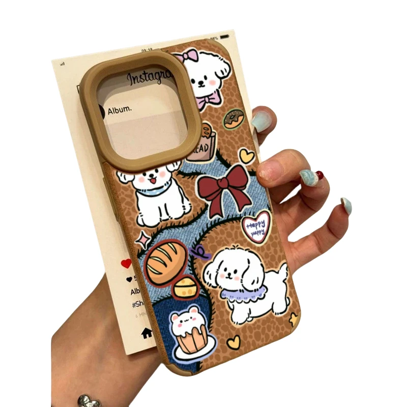 皮纹卡通狗狗棕色适用苹果16promax手机壳华为小米vivoOPPO13/15