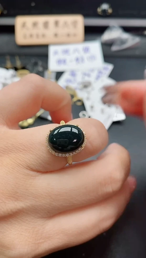 银S925镶嵌戒指翡翠1