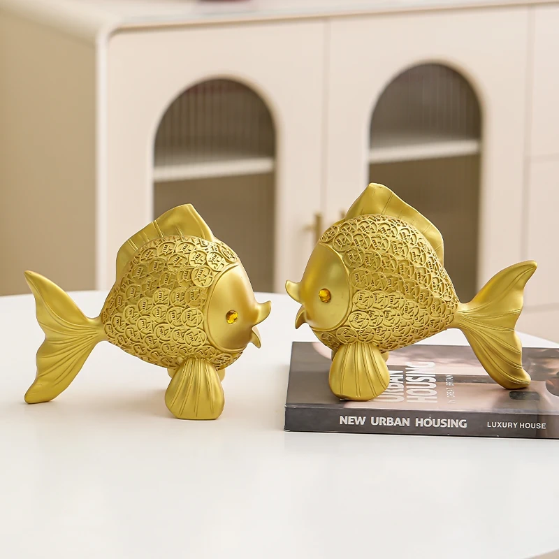 Y轻奢高档年年有余金鱼摆件创意玄关酒柜酒架书柜装饰乔迁新居