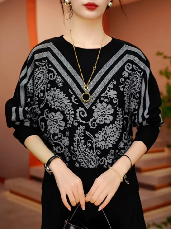 腰果花-新款秋冬季精纺羊毛衫长袖上衣舒适透气气质上衣