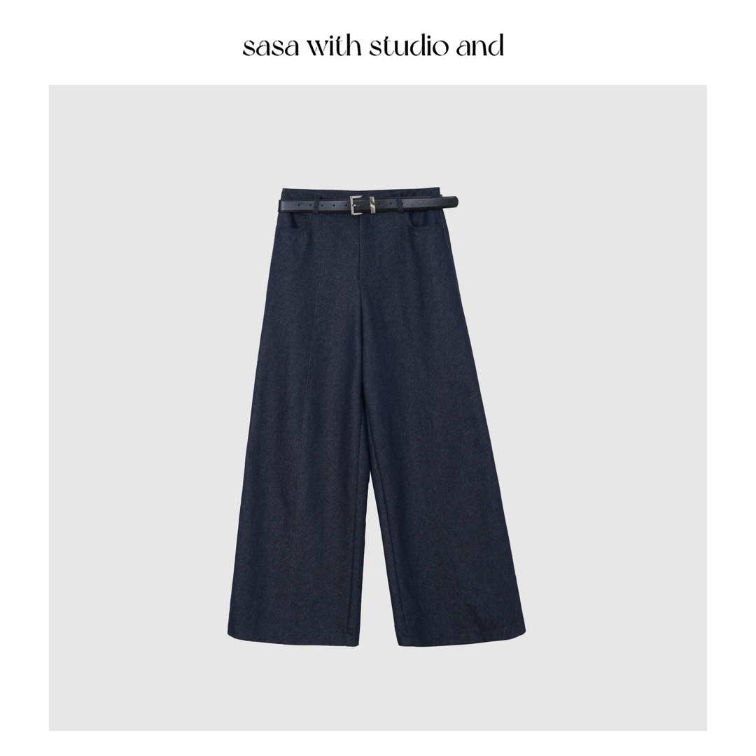 通勤直筒裤高腰拼接设计感阔腿长裤 CR8063