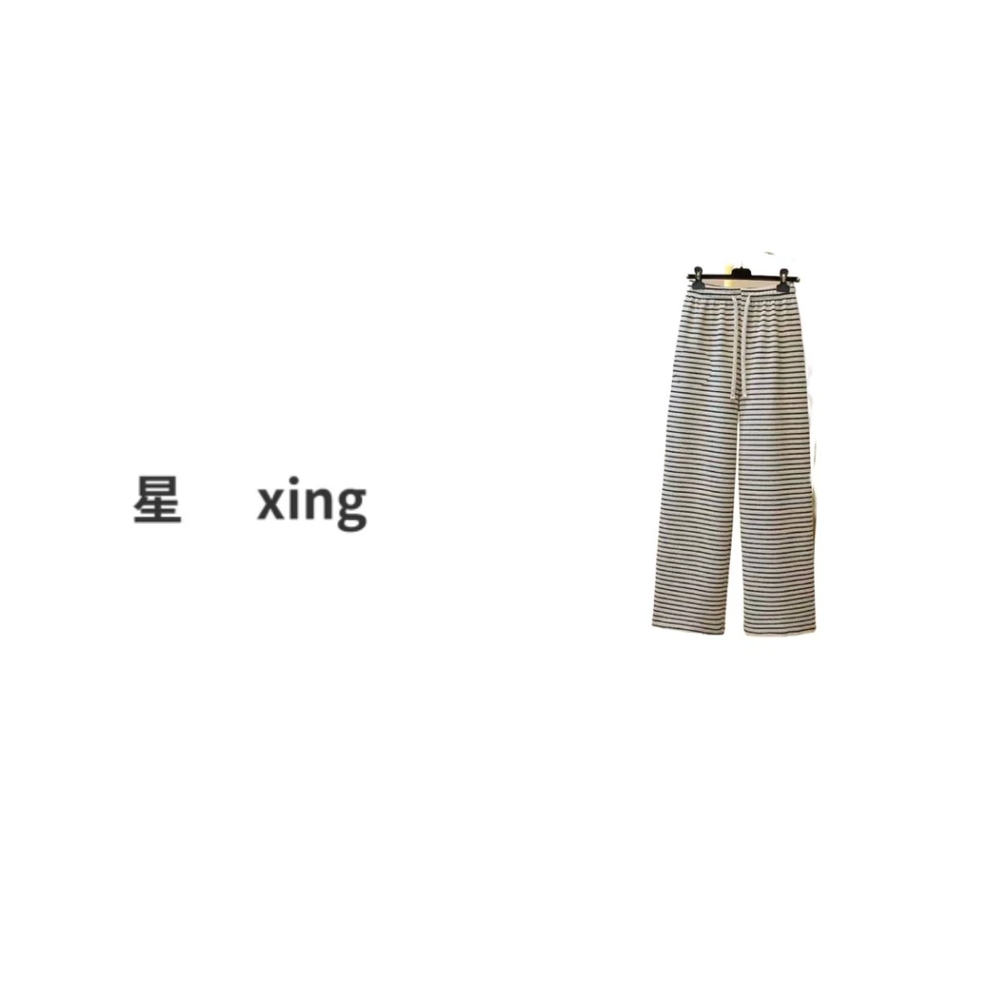 031秋冬时尚新款松紧腰细带条纹休闲直筒针织裤12078