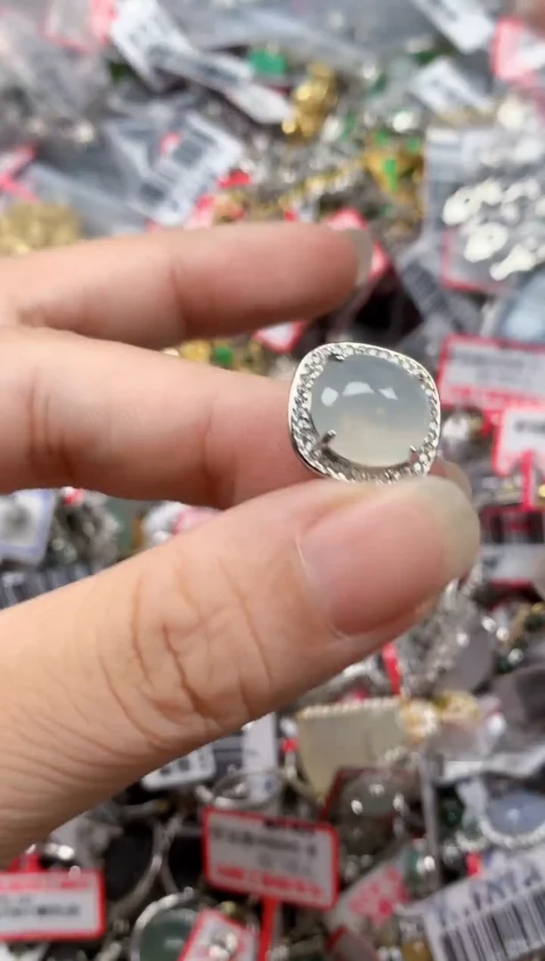 银S925镶嵌戒指翡翠天然A货缅甸翡翠