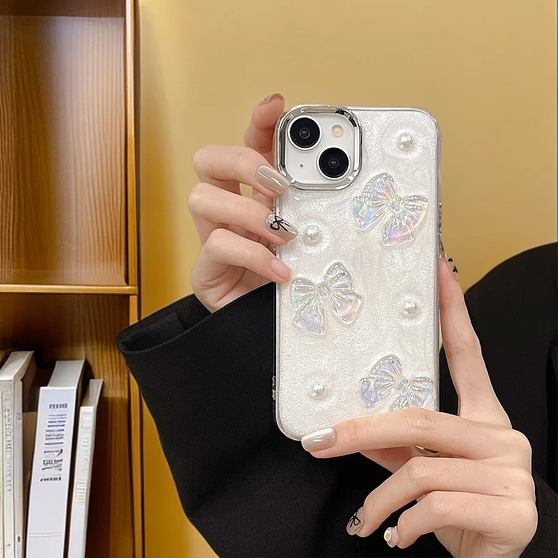 滴胶适用苹果16promax手机壳15全包14电镀13软12女款蝴蝶结11防摔