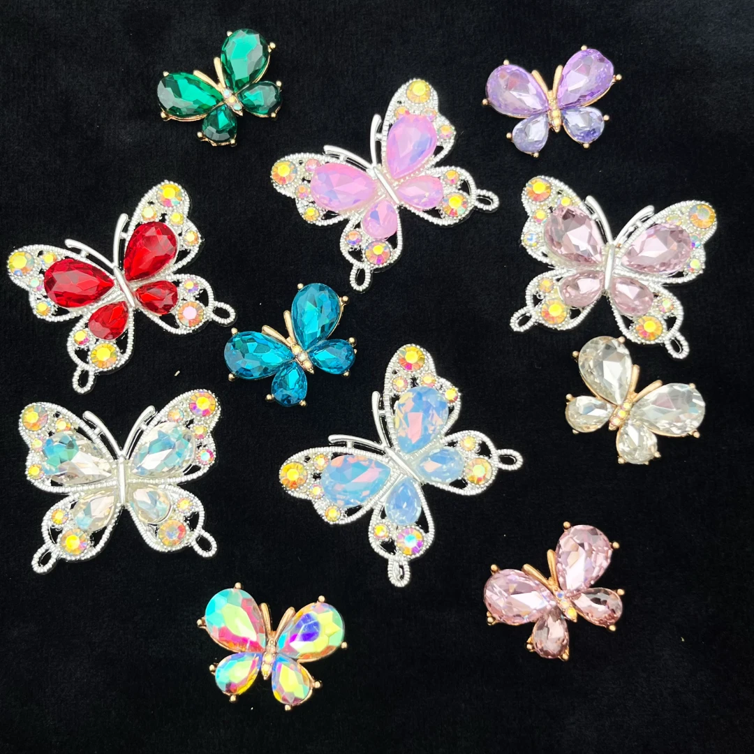 玖阁家新品水晶蝴蝶手工diy合金配件发饰配件