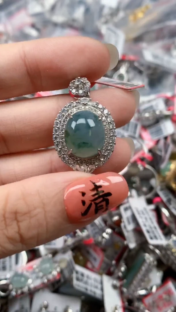 银S925镶嵌戒指翡翠天然A货缅甸翡翠