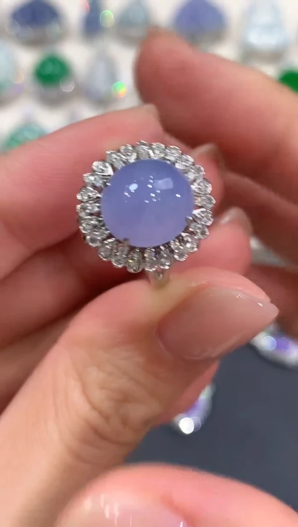 18K金镶嵌戒指翡翠a240紫货有色差