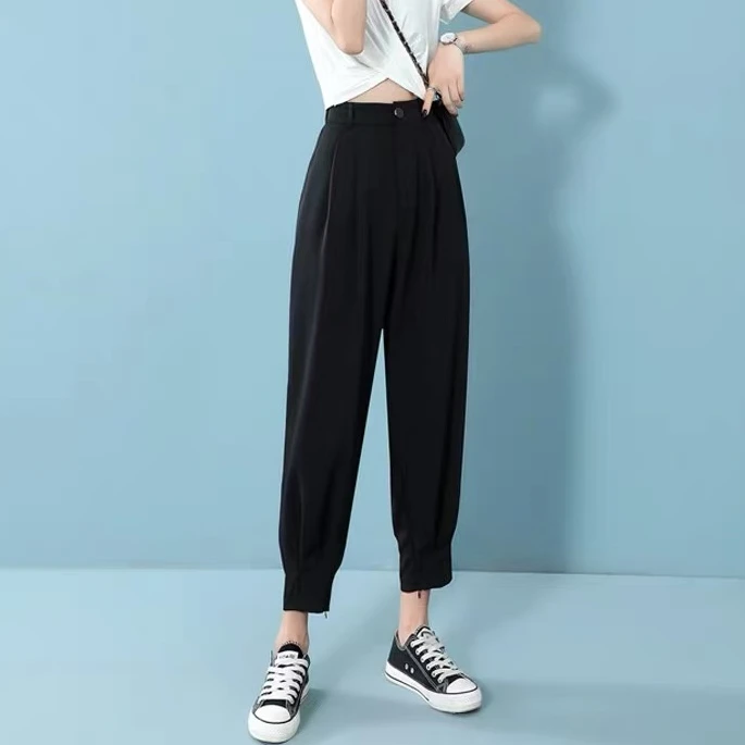 夏款经典百搭垂坠感脚口拉链奶奶裤