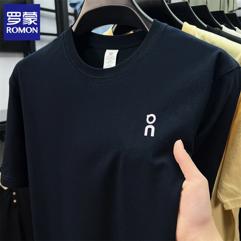 Romon/罗蒙短袖t恤男装2025夏季新款商务休闲纯色圆领男款打底衫