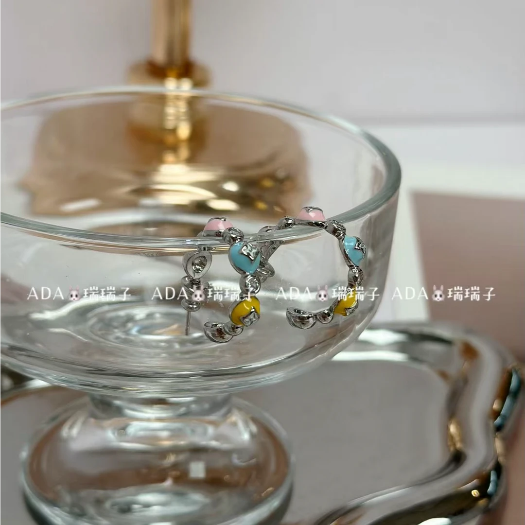 铜合金耳饰 074 老花糖果色C字耳圈耳钉