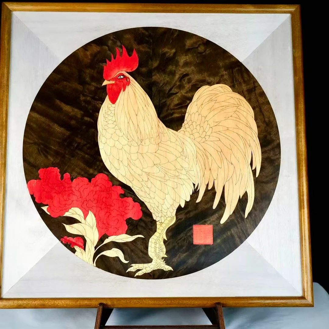 【帝楠】金鸡报喜金丝楠木雕刻装饰画 家居客厅书房吉祥寓意挂画