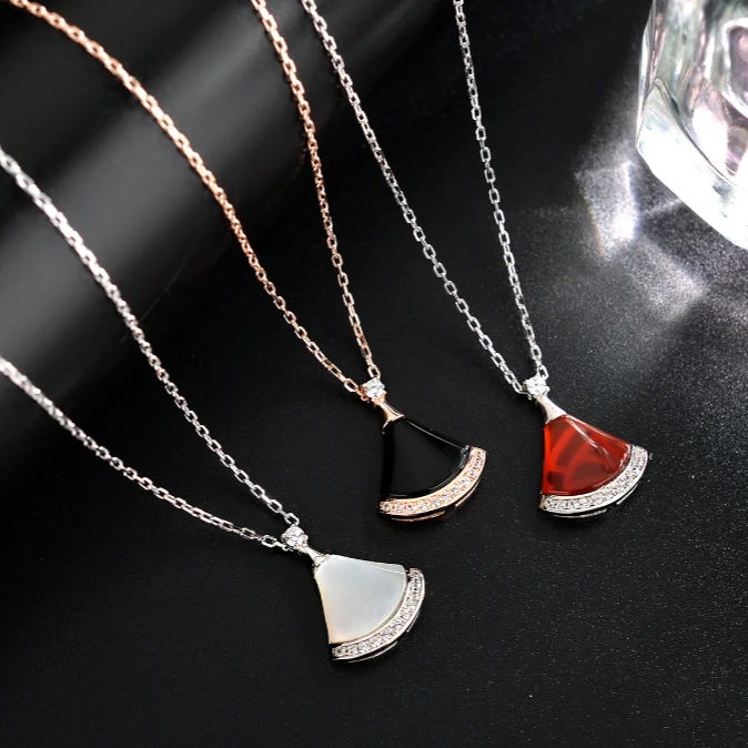 铜合金项链 5115镶嵌钻小裙子项链女仿贝壳扇形潮时尚经典百搭