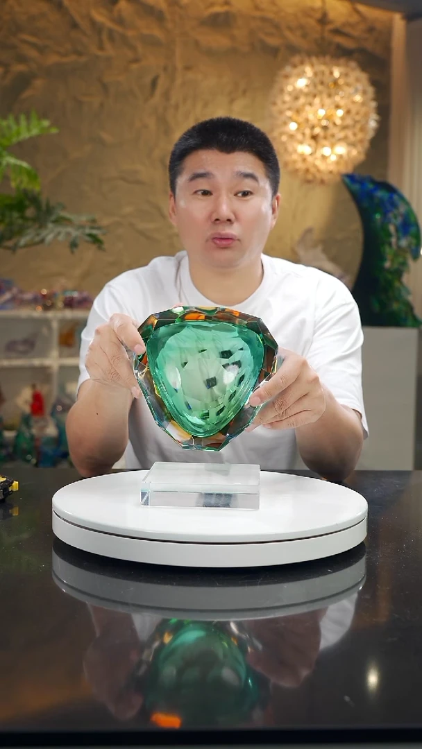 摆件福利琥珀蓝三角切面果碗