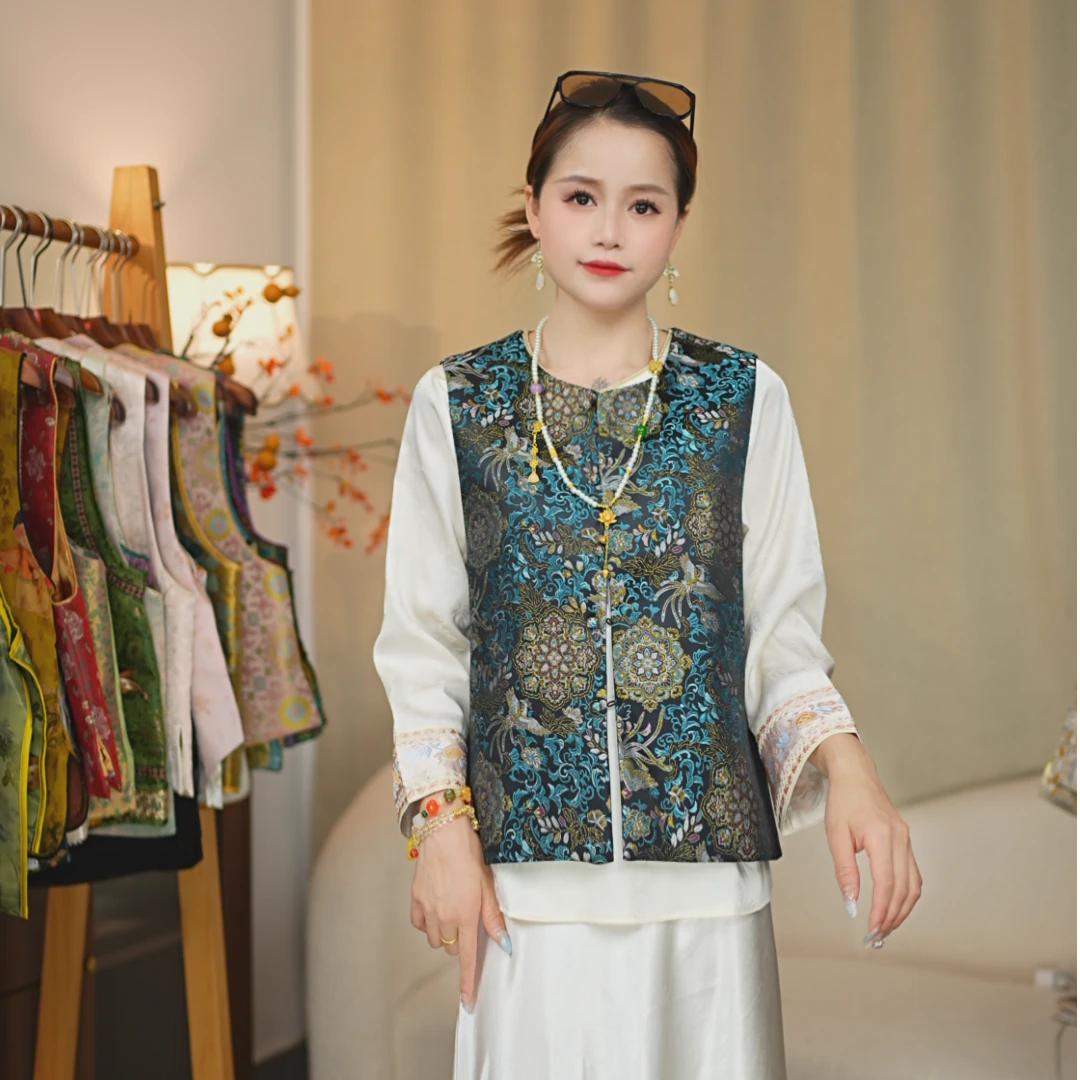 CHUNTIAN/椿锦【丹凤】新中式宋锦提花国风马甲