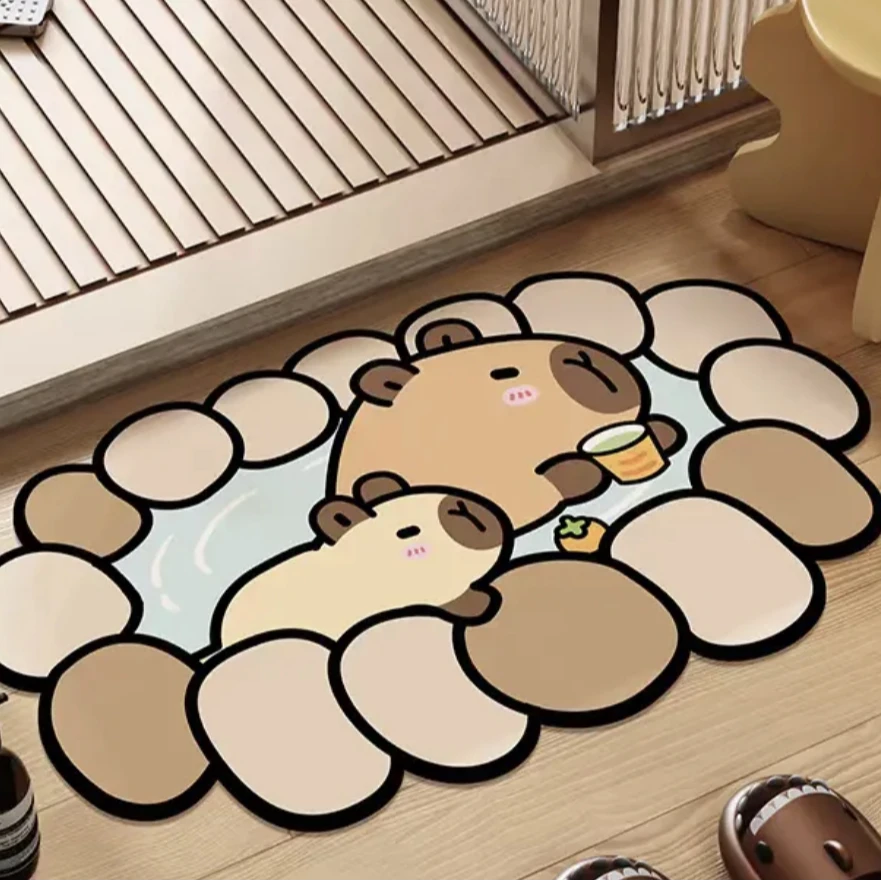 可爱卡通浴室吸水垫防滑脚垫卡皮巴拉硅藻泥卫生间门口地毯厕所垫