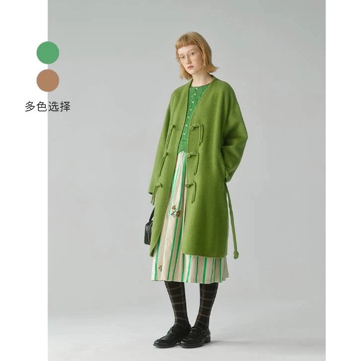 PT2025新中式盘扣毛呢外套系带大衣