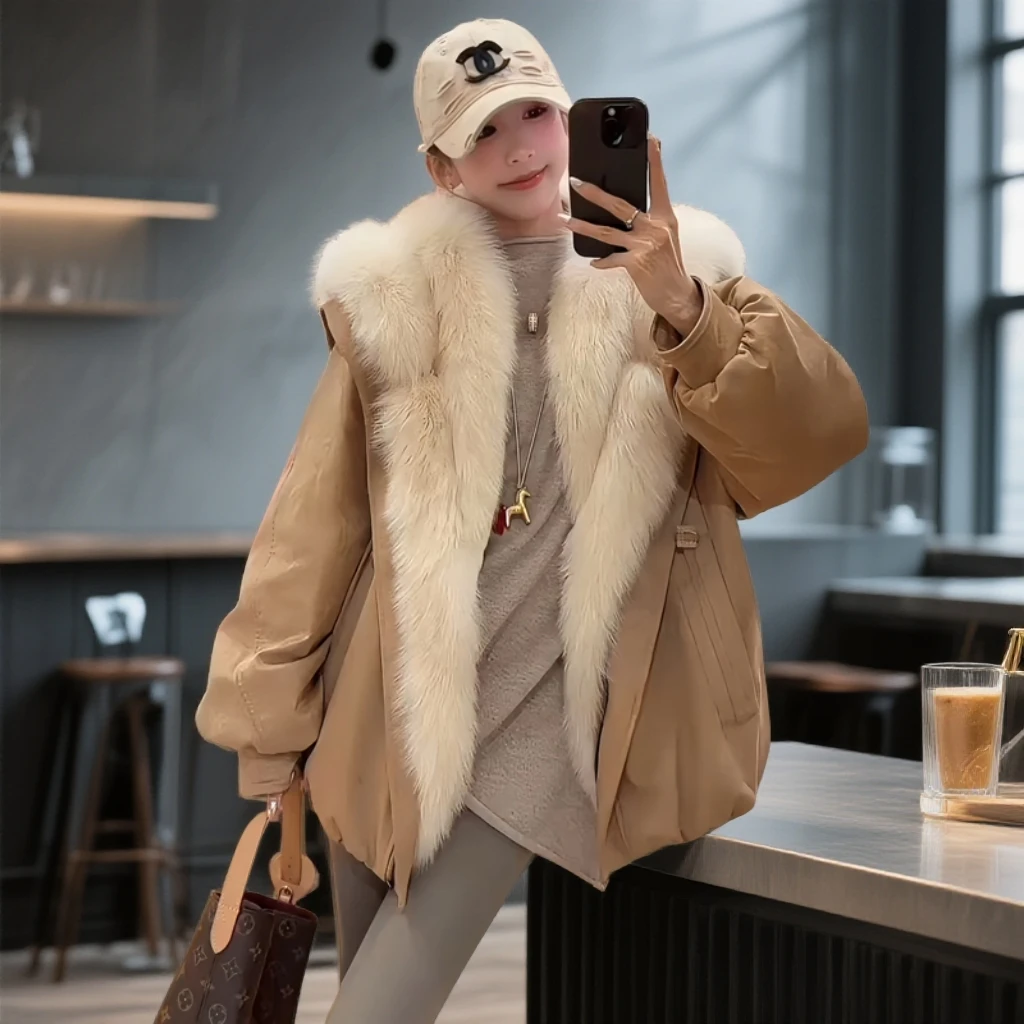 高端女装正品高档仿狐狸毛环保皮草千金毛毛外套羽绒90派克服零下