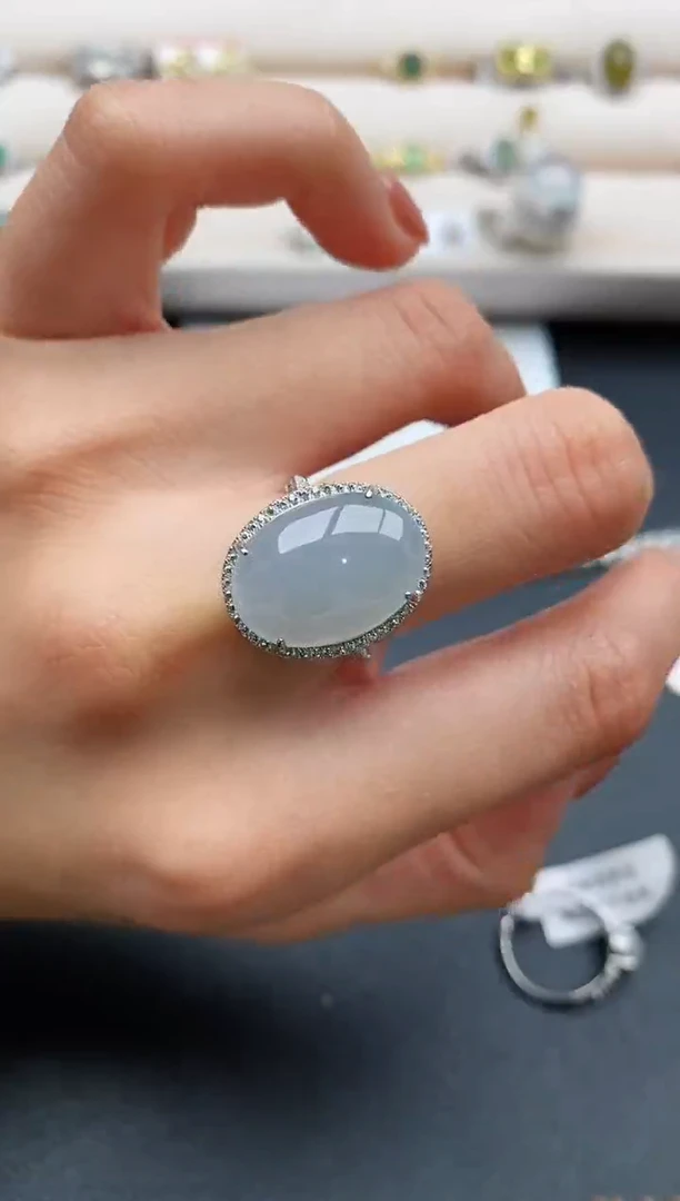 银S925镶嵌戒指翡翠缅甸天然A货翡翠444  3-1